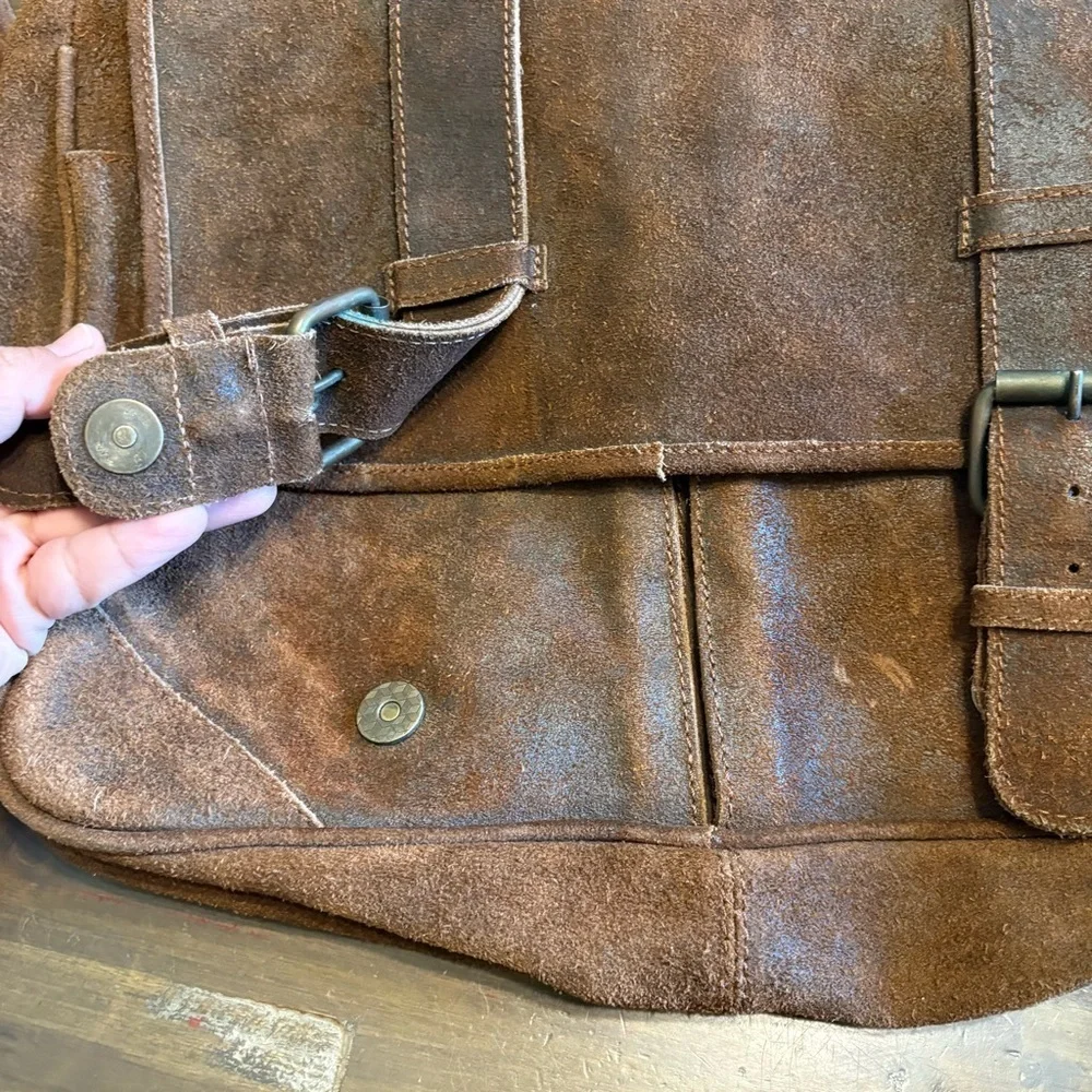 Claire Chase Laredo Messenger Bag Distressed Brown Suede Leather Vintage Flawed